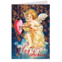 Cherub Unlocking a Heart Glittered Valentine Card ~ England